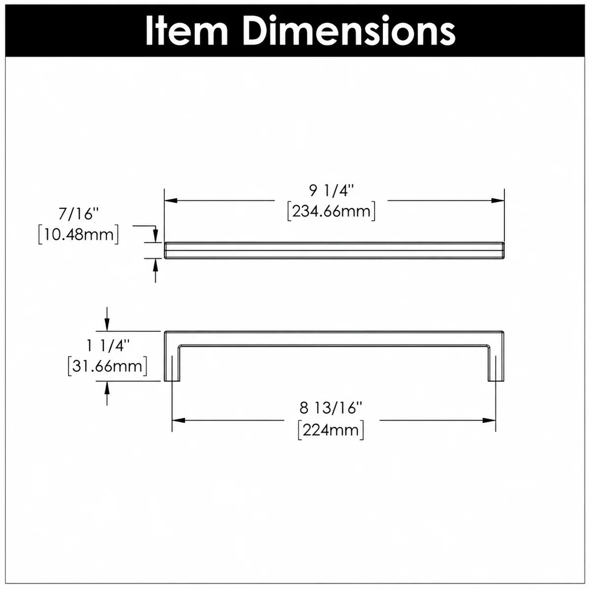 Skylight Collection Handle Pull - 8-13/16" Center to Center Cabinet Pull Matte Black - Contemporary Hardware for Drawers & Cabinets - Image 3
